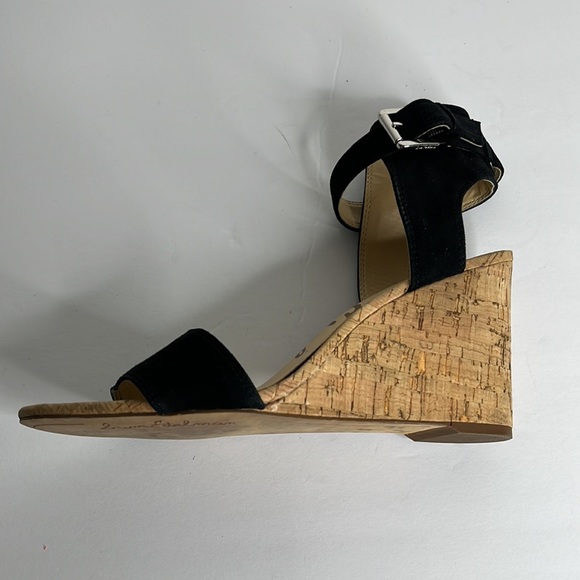 Sam Edelman Black Suede Cork Heel Wedge Sandal Size 9 - Picture 2 of 9
